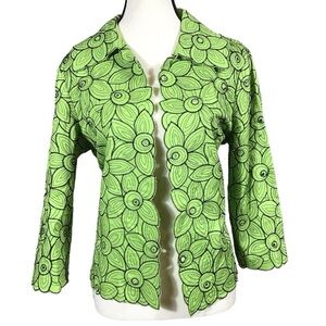 Trenz Womens Open Cape Jacket Size L Brat Lime Green Embroidered Eyelet Floral